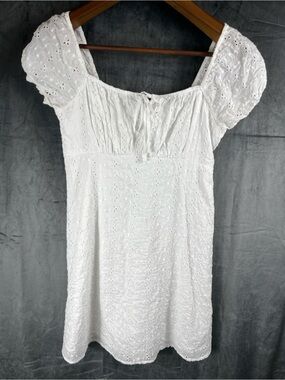 Hollister Babydoll White Mini Dress Sz Small Milkmaid Eyelet Cottagecore